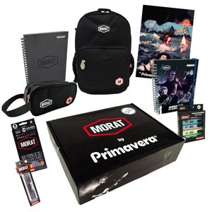 Caja MORAT Negro | Cuaderno + Morral + Cartuchera + Planeador + Útiles + Afiche